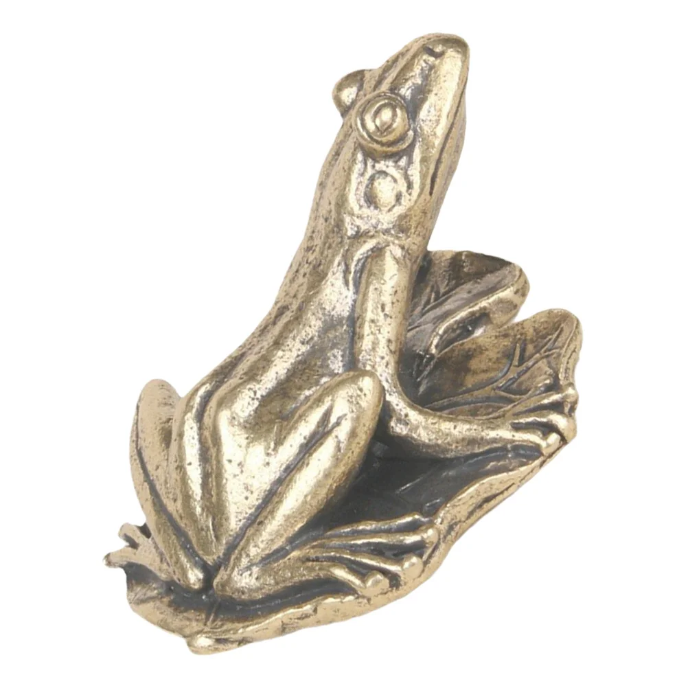 

Vintage Brass Frog Ornament Lotus Leaf Desktop Decor Small Lightweight Multipurpose Tea Pet Brass Frog Figurine