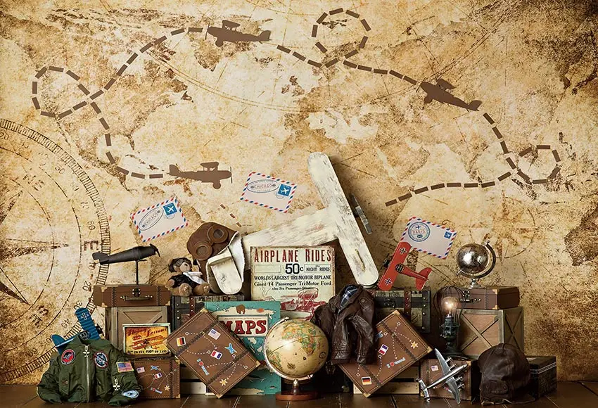 Mehofond Photography Background Around World Map Adventure Airplane Kids Birthday Party Cake Smash Decor Photo Backdrop Studio