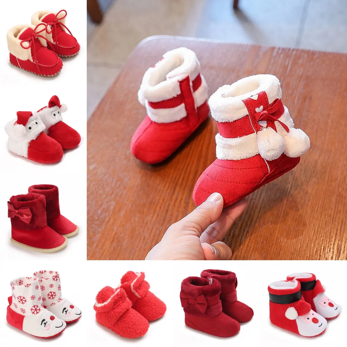 

0-18M Christmas New Soft Winter Boots Baby Girl Boy Winter Warm Shoes Solid Fashion Toddler First Walkers Shoes