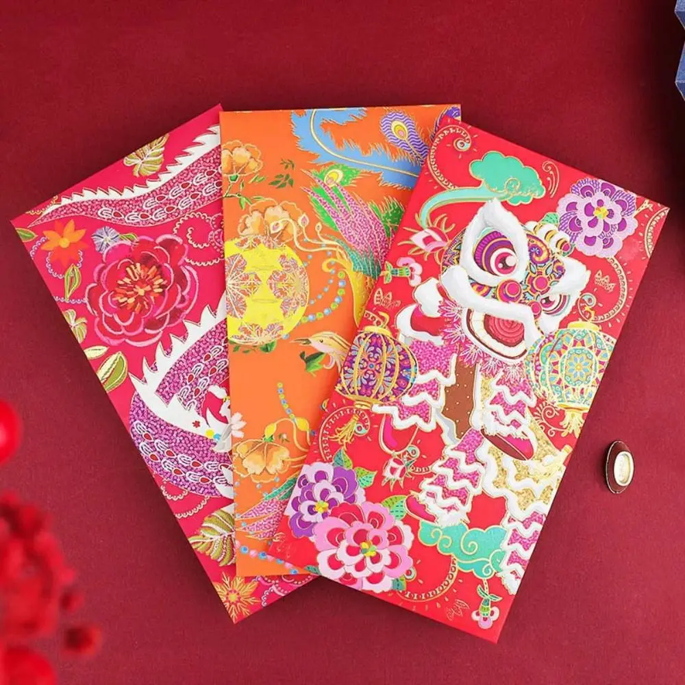 

4Pcs/set Spring Festival Red Envelope Stationery Supplies Greeting Card Red Pocket Zodiac Dragon New Year Decorations