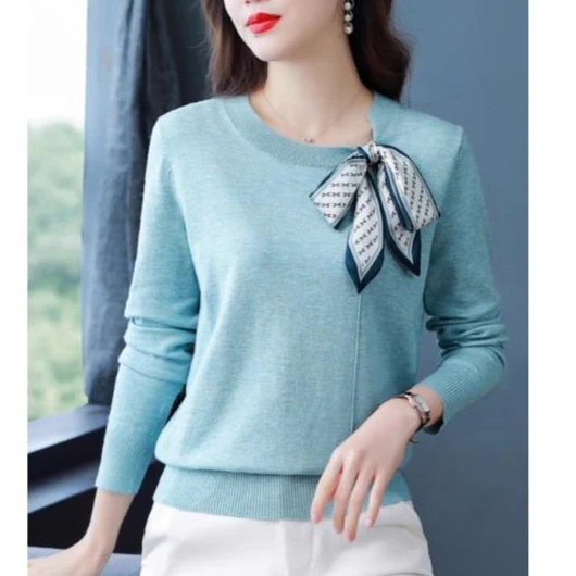 

Women's Blue Sweater In Autumn New Blue Pullovers Woman Knitwear Top