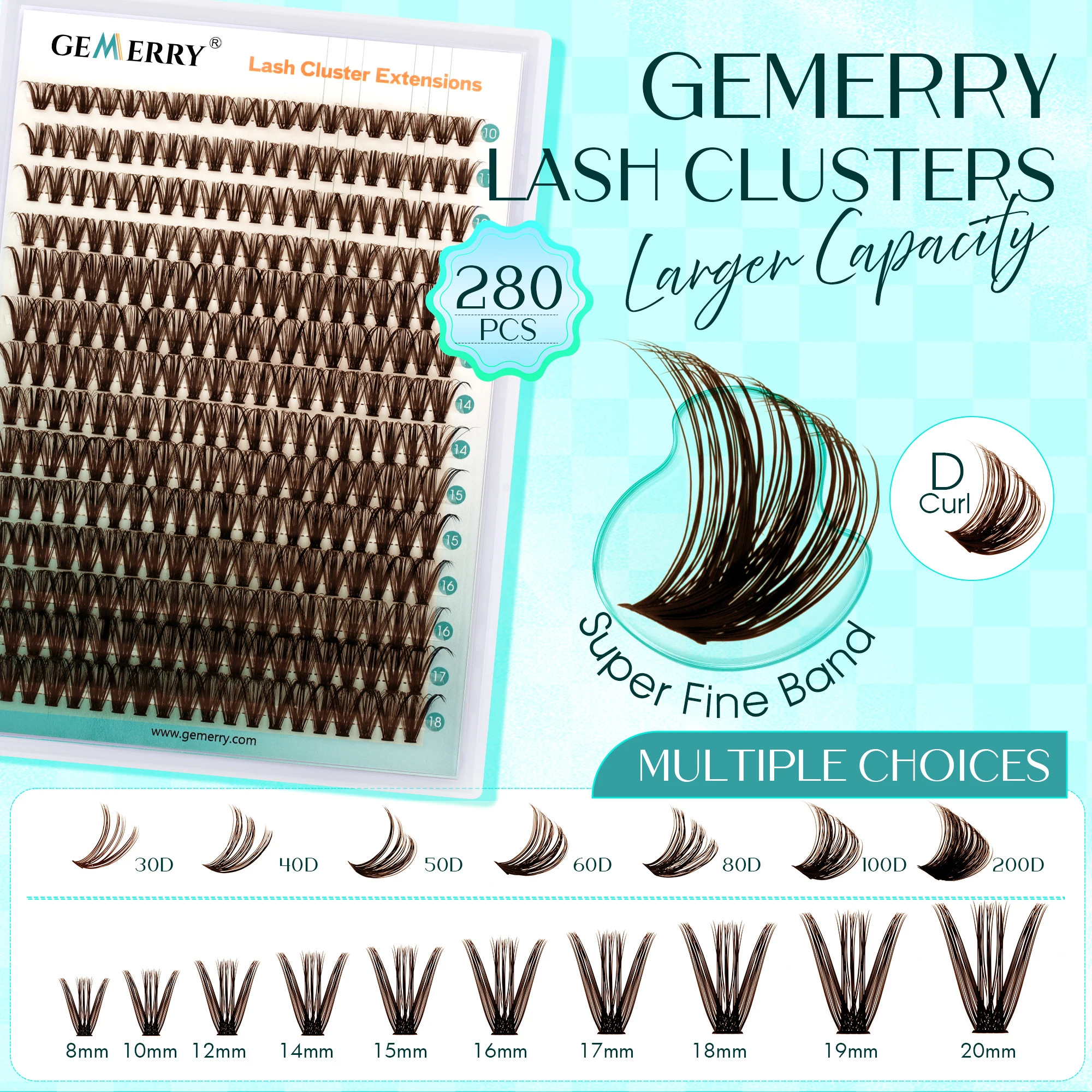GEMERRY Brown Heat Cluster like Lisa D Curl Eyelashes Extension Natural Thick Volume Individual False Lashes