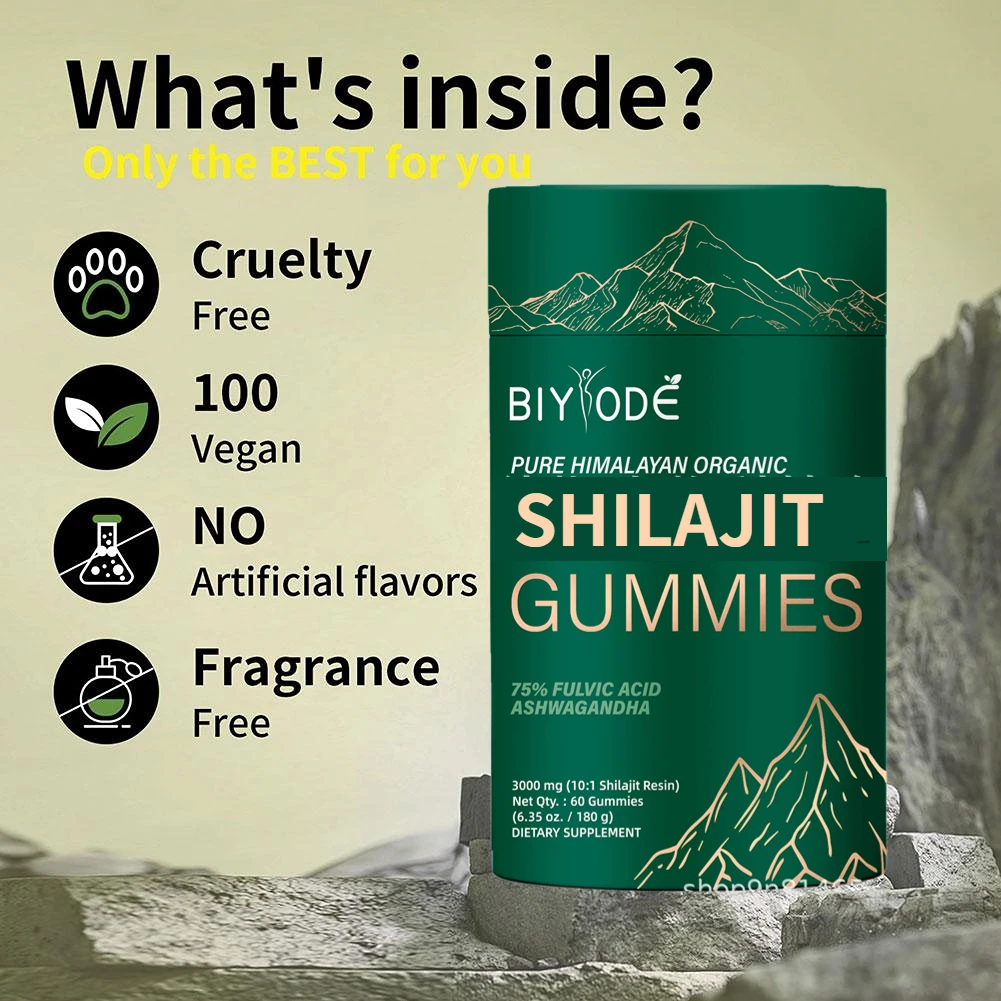 BIYODE 3000 мг аминокислота Shilajit 100% натуральный минерал, чистый гималайский шианит, золотые жевательные жевательные конфеты для мужчин, поддерживают энергию, остаются активным