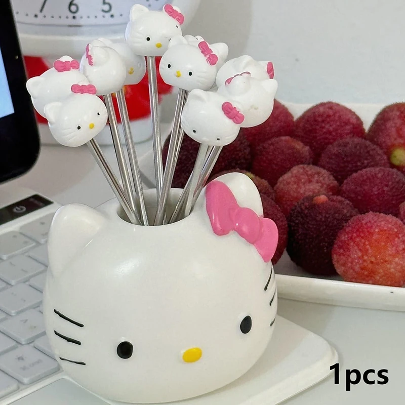 Cartoon Sanrio Hello Kittys Creative Fruit Fork Cute Anime KT Cat Stainless Steel Home Kitchen Cake Bento Fruit Tableware Gifts