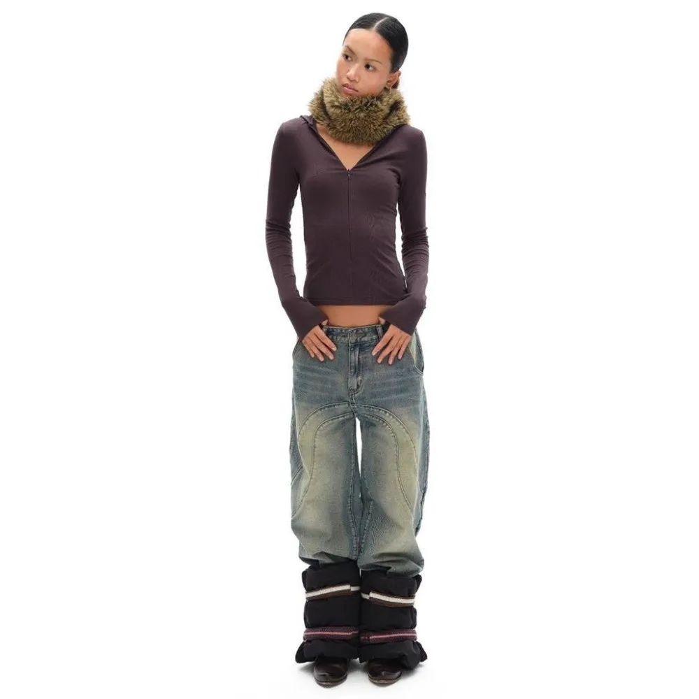 Hip Hop Retro Leather Belt Y2K Hook Closure Waist Cincher Hand-Sewn Fur Belt Women Fashion Waistband Decor