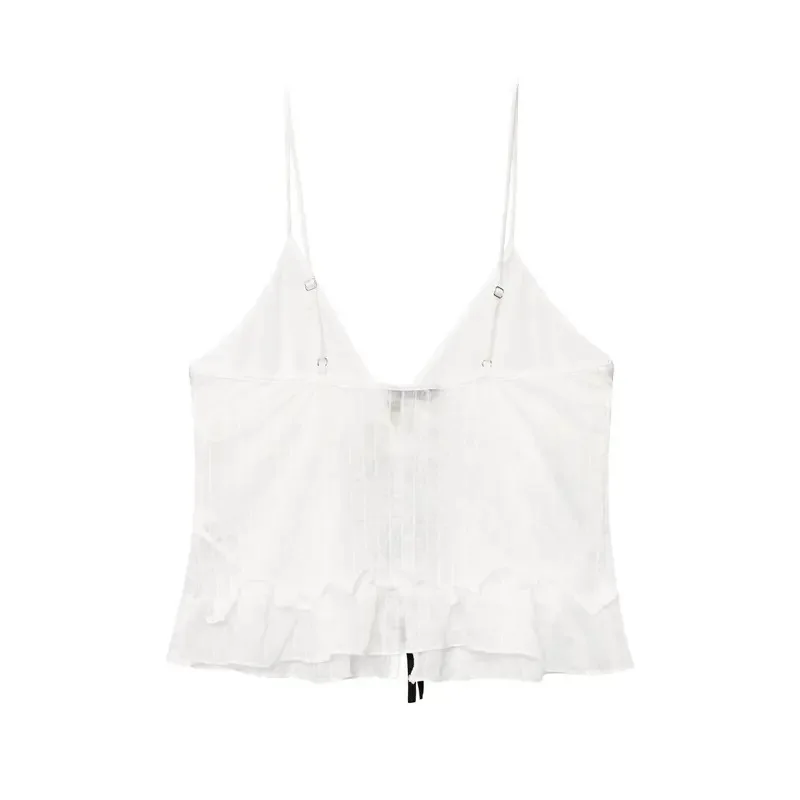 

Ladies Sleeveless Backless Bow Detail Camisole Short Sexy Summer Top Minimalist Fashion Style for Women