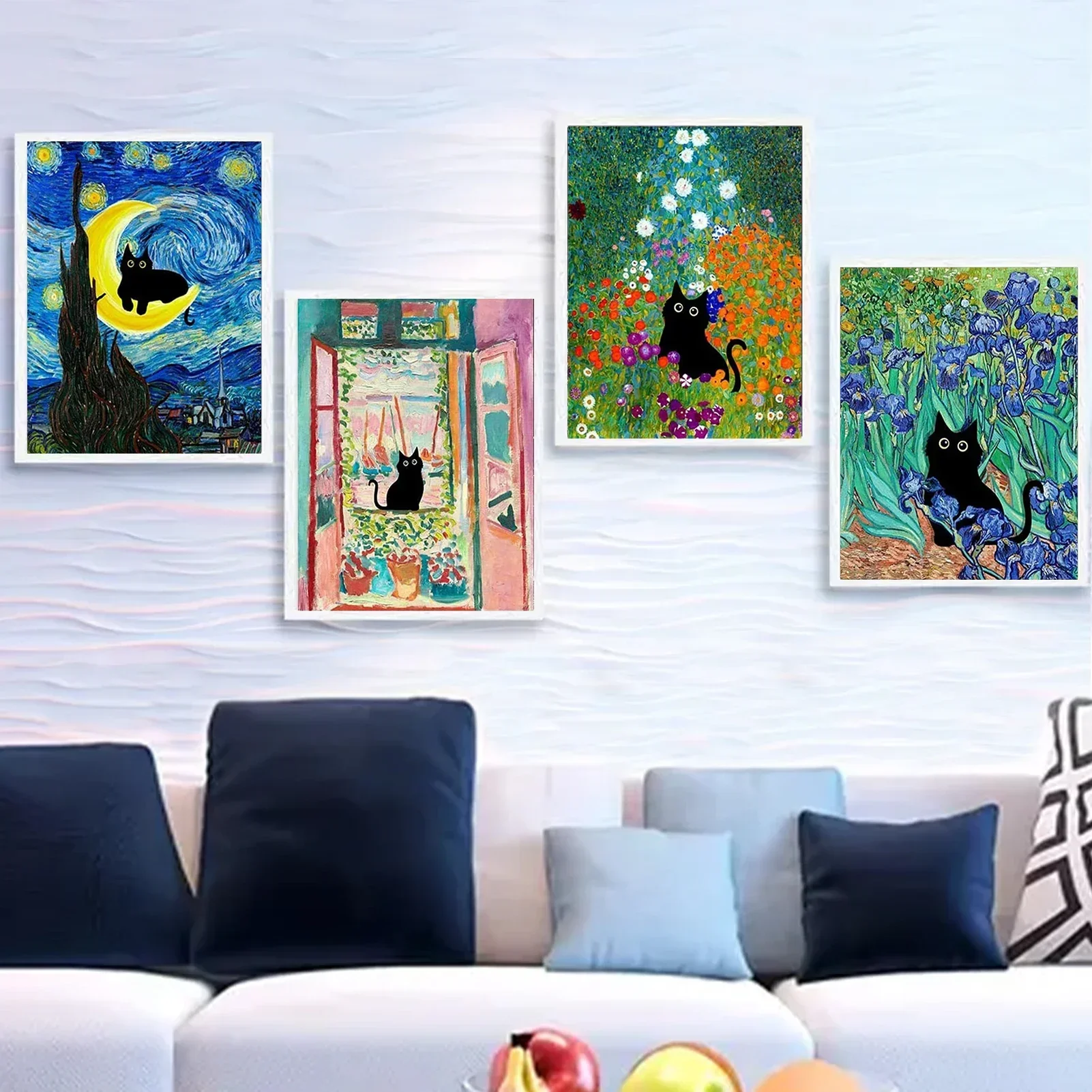 4 Pack DIY Paint By Numbers Kit for Adults Starry Night Cat, Acrylic Digital Oil Painting Art on Canvas Wall Decor Gift No Frame