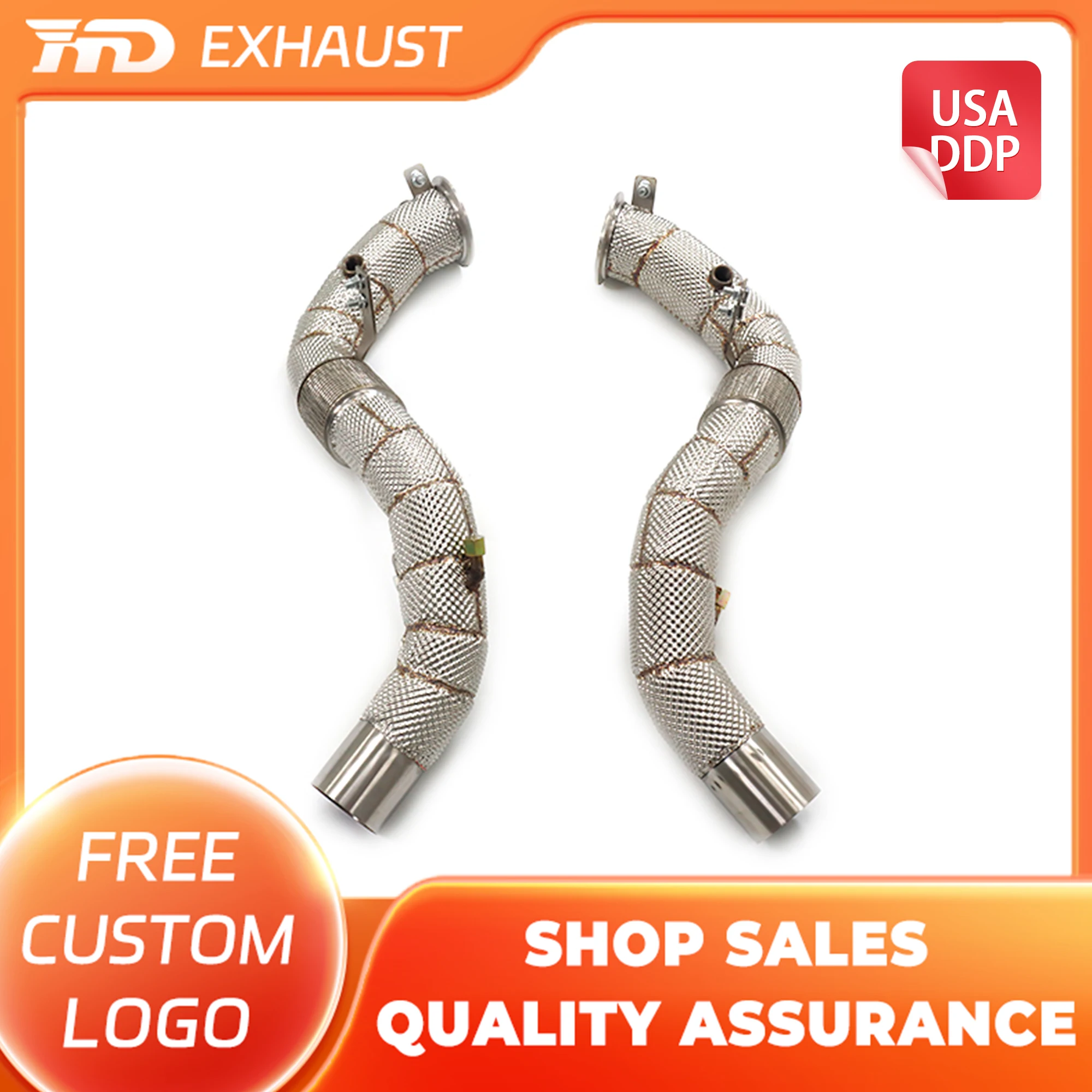 

HMD Hot Sales SS304 Exhaust Downpipe for BMW X5 X6 M50i G05 G06 4.4T With Heat Shield Non-destructive Install