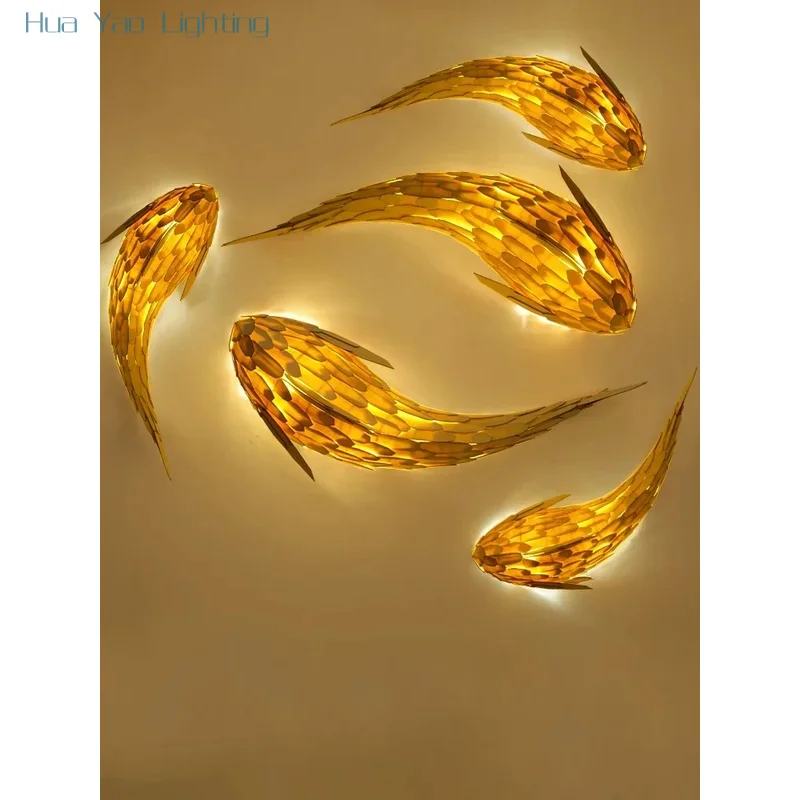 Nordic Modern Bamboo Led Wall Lamp Handwoven Big Fish Wall Lamp Living Room Japanese Restaurant Villa Art Wall Home Decoration