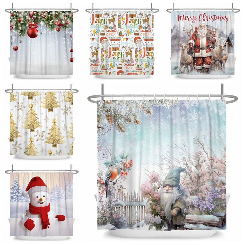 

Christmas Shower Curtain Santa Claus Snowman Fireplace Frabic Polyester Fabric Waterproof Bathtub Screen for Bathroom Decor