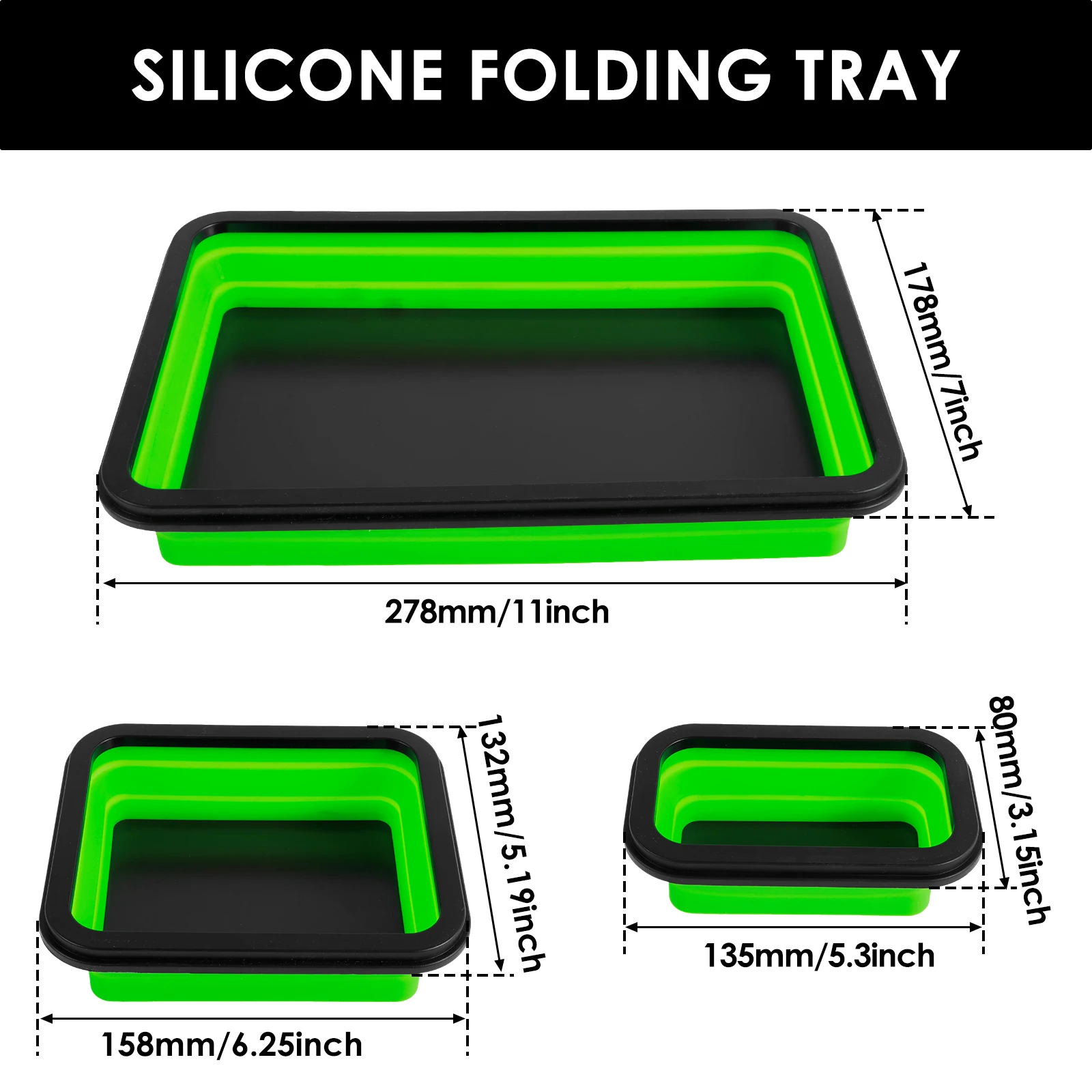 3Pcs Collapsible Magnetic Parts Tray Set Silicone Foldable Magnetic Tool Tray 3 Size Magnetic Screw Storage Tray Magnetic Tool