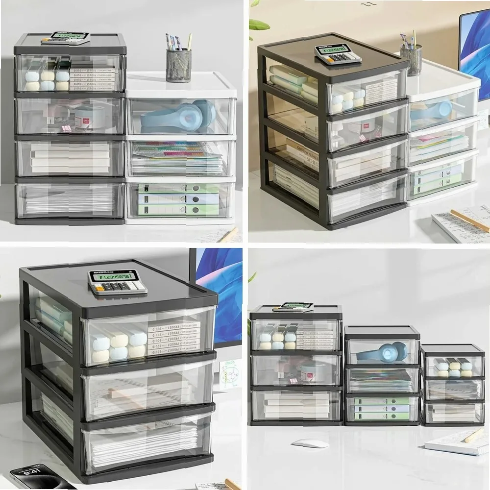 

Clear Desktop Storage Box with Drawer – Elevated Table Organizer, Plastic Office Cabinet for Stationery & Cosmetics