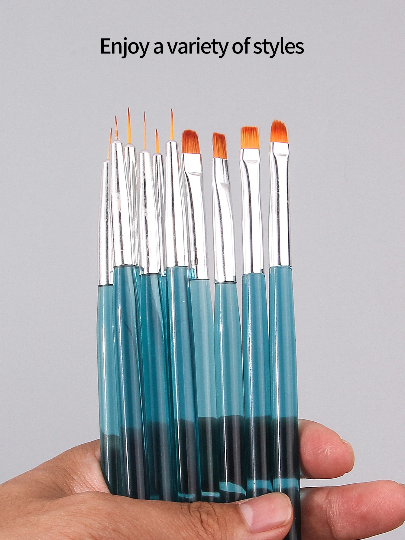 2025 New 10Pcs Teal Nail Art Brush Set-Fine Liner,Flat,Detail Brushes for Nail Design,Professional Manicure Tools,TravelPortable