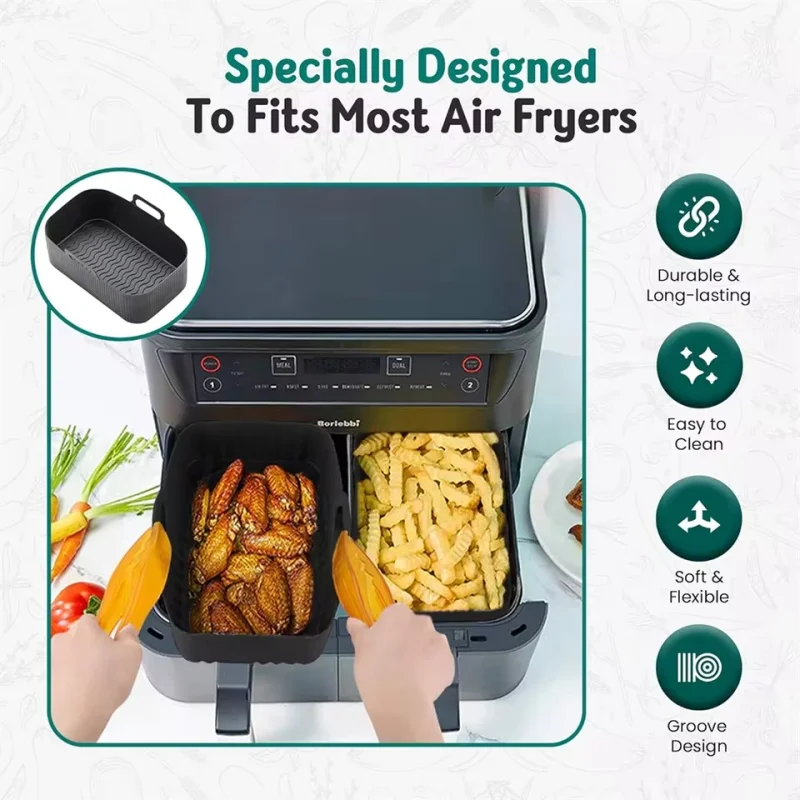 Multi‑spec Rectangular Food‑Grade Silicone Baking Tray Foldable High Temp Resistant Air Fryer Bakeware Reusable Non‑stick Mat