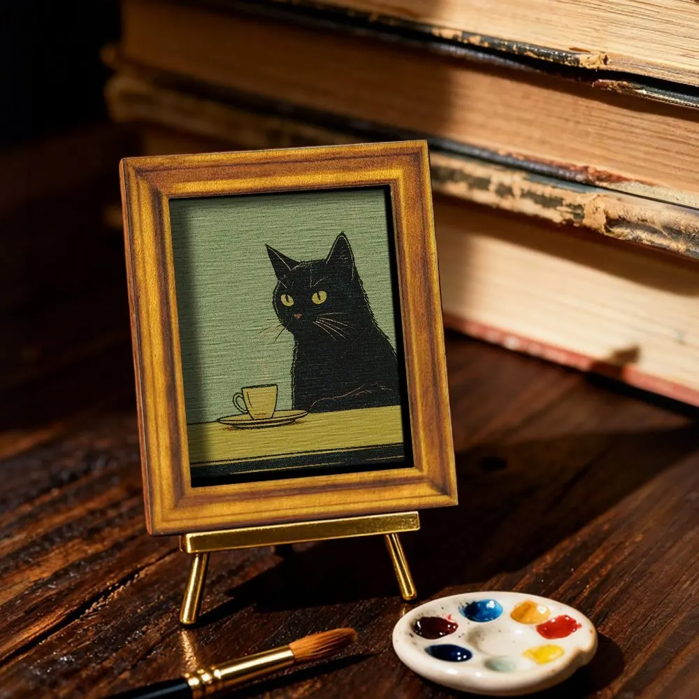 Elegant Black Cat Fridge Magnet, Wooden Mini Decorative Picture, Kitchen Home Decoration, Cat Lover Gift