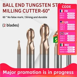 2 Flute Cutting HRC60 0.5mm 0.75mm 1.25mm 2mm 3mm 6mm Milling Machining Tungsten Steel Sprial Milling Cutter Ball Nose End Mill