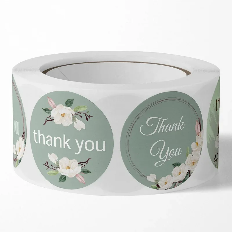 100-500PCS seals stickers Thank You Stickers for Business New Small Merci Roll Sticker Packaging Sticker Flower Rolling Label