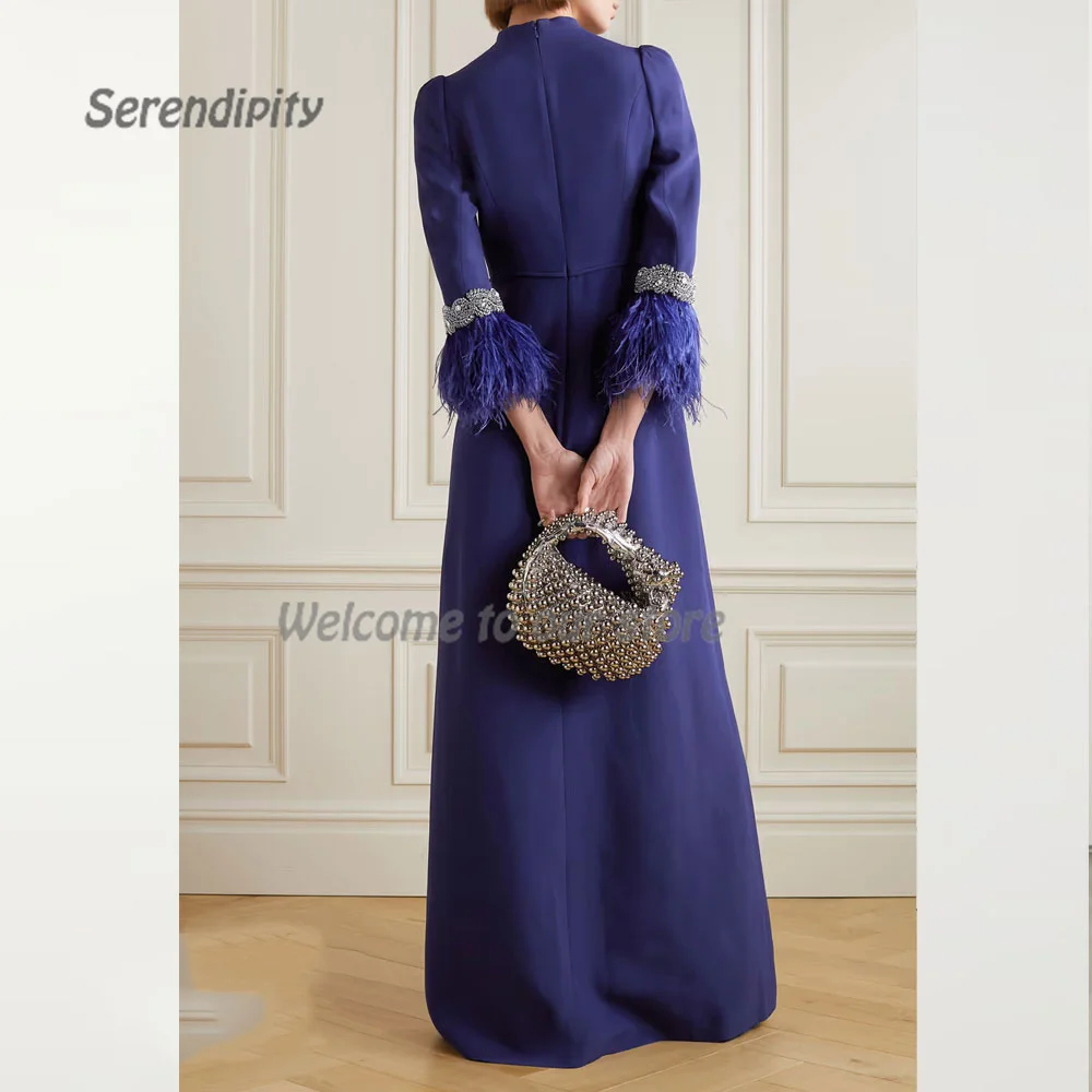 Serendipity Luxury Evening Dress فساتين مناسبة رسمية For Sexy Women O-Neck Elegant Crystal Feathers A-Line Cocktail Prom Gown