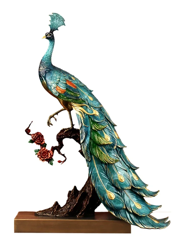 

"Wealth and Glory" pure copper peacock ornaments light luxury Huaxin Chinese move new home gift porch wine cabinet decorations