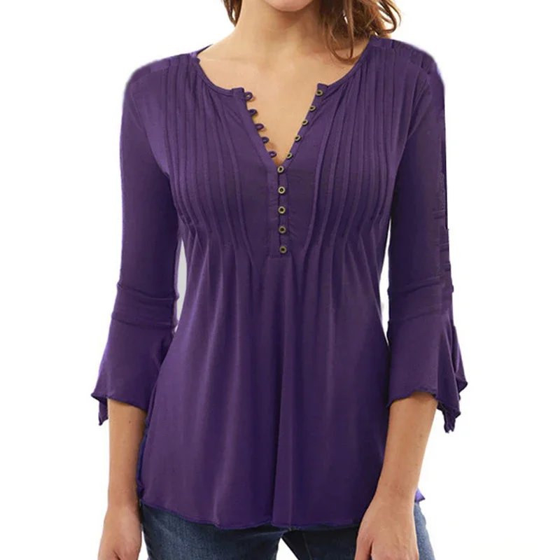 Women Summer Button Chemise Blouse 2024 Cotton Shirt Tops Long Sleeve Casual Blouses Female Blusas Camisas Solid Pullover Top