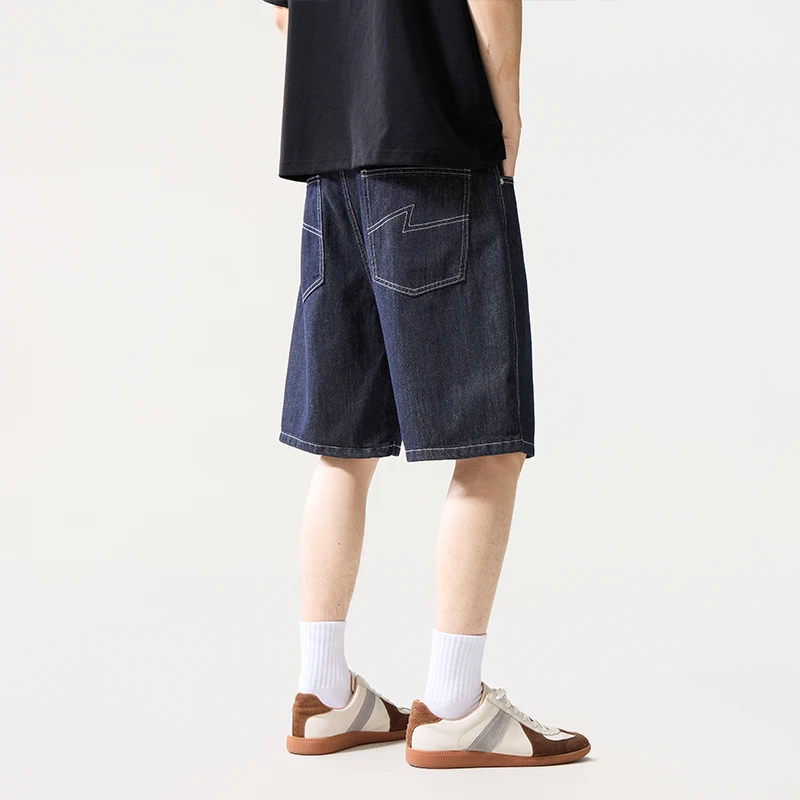 Men's Dark Blue Denim Shorts 2026 Summer New Brand High Quality Clothing Fashionable Boys High Street Y2K Fashionable Mid-jeans