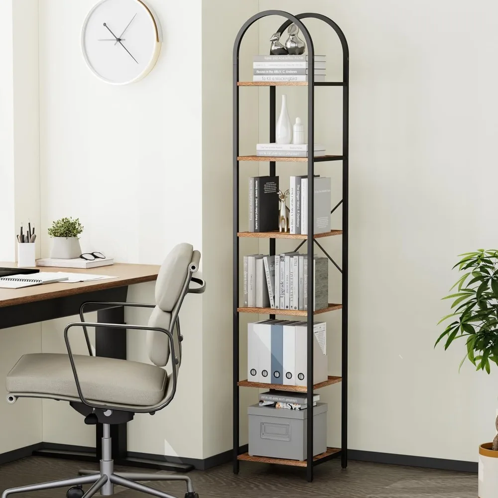 

Narrow Bookshelf Arched Display Rack, Skinny Tall Bookcase, Freestanding Corner Storage Shelf,Display Standing Shelf Unit