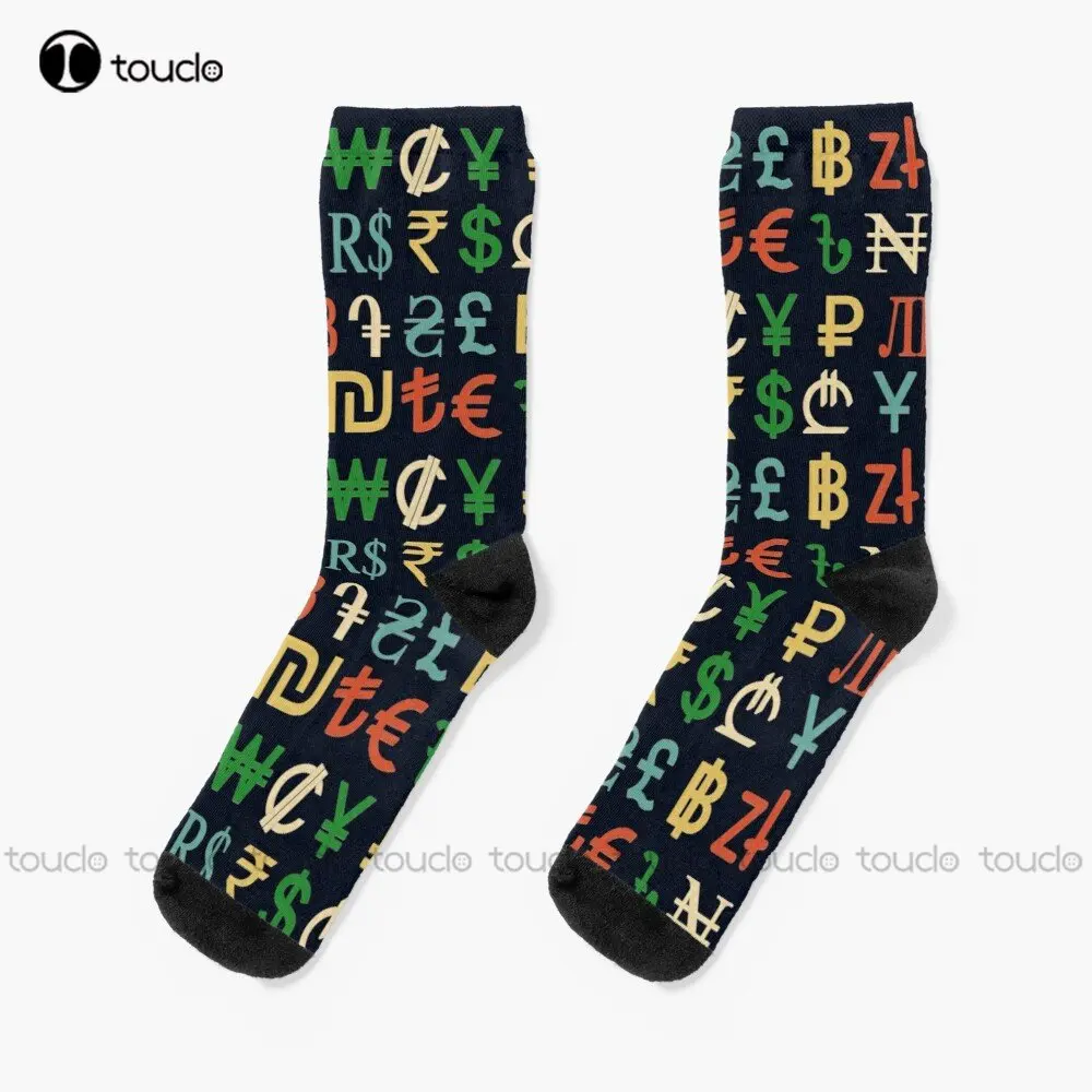 Worlds 20 Strongest Currencies Symbols Cute Forex Gift Socks Custom Socks 360° Digital Print Christmas Gift Colorful Cartoon