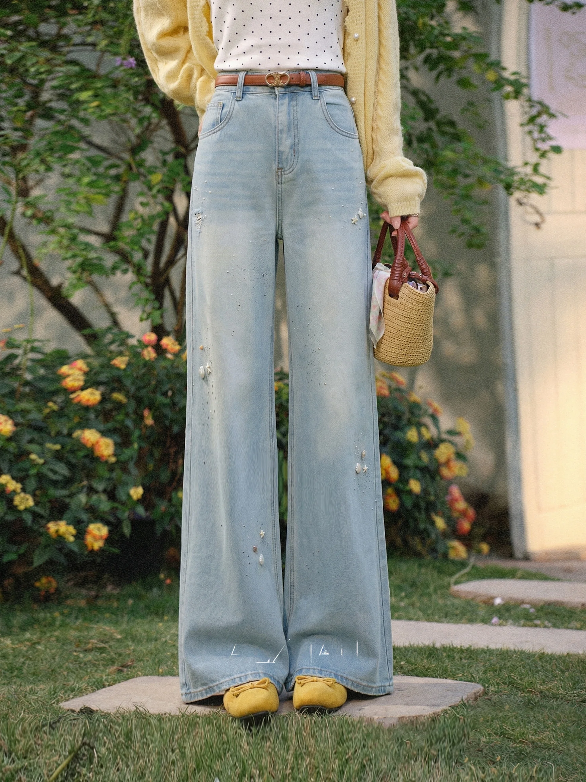 

South Deer Vintage Light Blue Straight Leg Wide Leg Jeans Women Loose Slimming Long Pants Casual High Waist Denim Skinnies