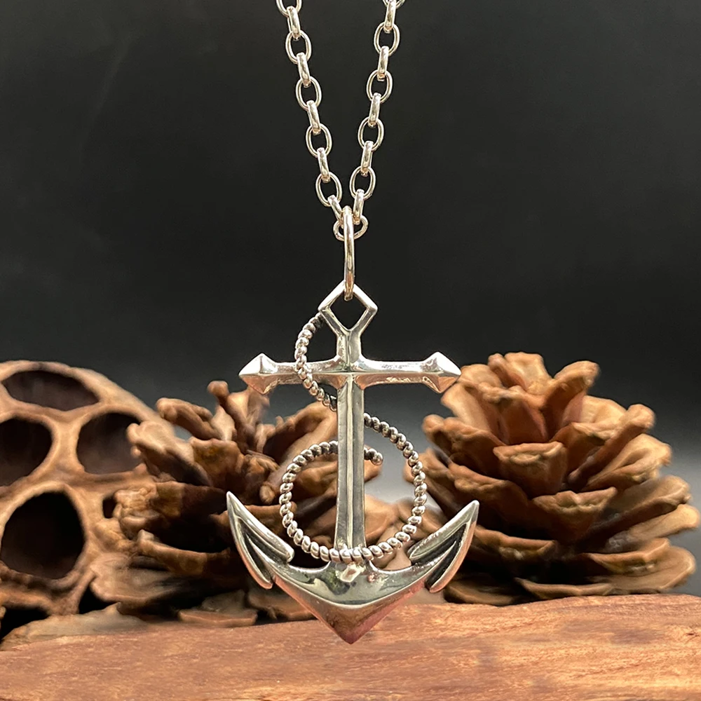 Vintage Nautical Anchor Necklace for Men Women, Stainless Steel Rope‑Wrapped Anchor Pendant, Maritime Style Daily Wear Fashion J