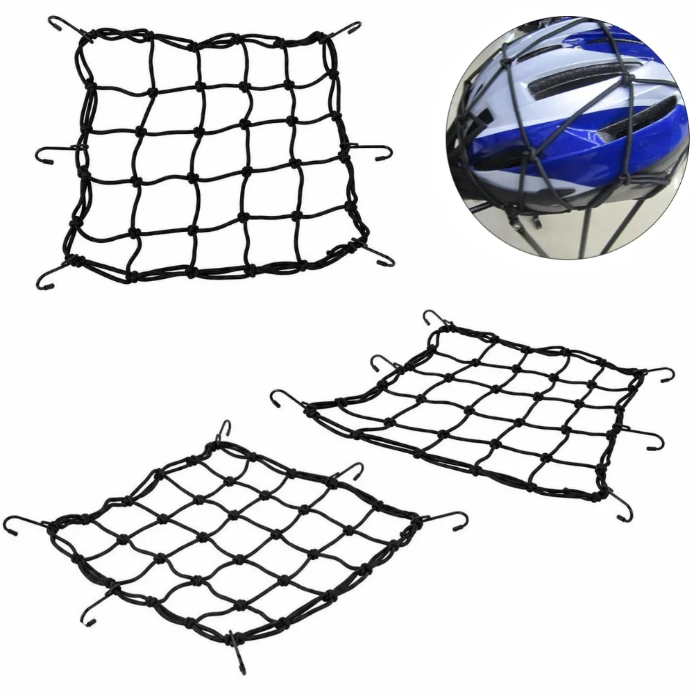 3PCS 11.8 X 11.8 Inch Motorcycle Cargo Net Portable Elastic Stretch Motorcycle Luggage Net Elastic Rubber Rope with 6 Hooks