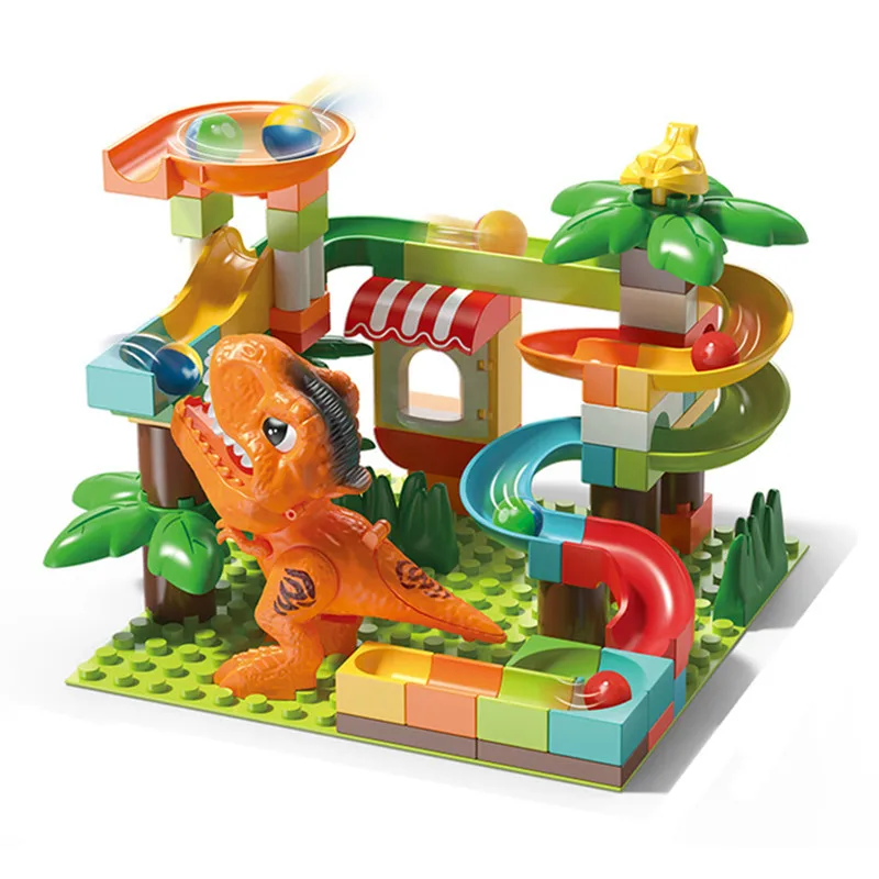 78PCS Big Catapult Dinosaur Marble Race Run Building Blocks Slide Track Toys Children Gift Compatible Size (Optional Baseplate)