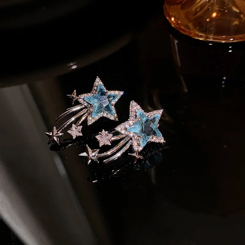Unique Design Exquisite Blue Star Zircon Earrings for Women Personalized fashion Daily Accessories Party Jewelry Premium Gifts