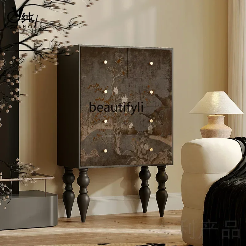 SS ss7486 Wabi-sabi antique style, storage household solid wood porch decorative cabinet, bedroom living room painted wall locke