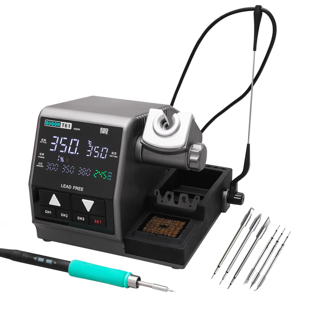 SUGON T61 Soldering Station 400W Compatible Soldering Iron Tip C470/245/210 Large Solder Joints Welding Rework Station
