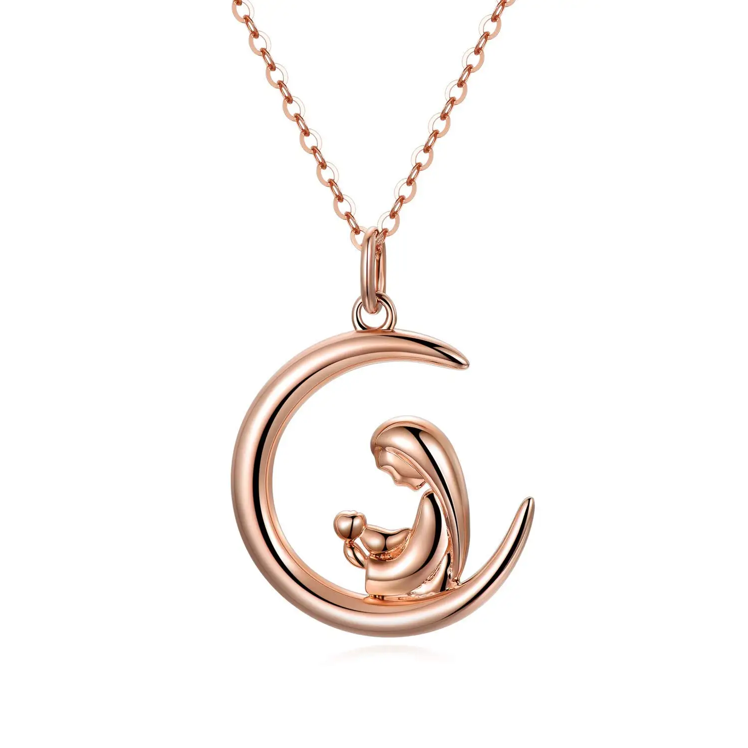 YFN Jewelry High Quality 14K Solid Gold Custom Mother Child Moon Necklace for Mom