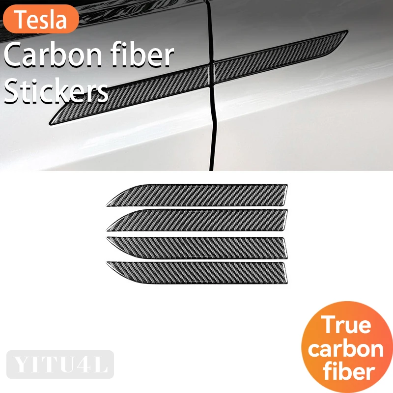 

For Tesla Model X Carbon Fiber Pattern Stickers, Car Exterior Door Handle Decor Stickers, Protection Strips, Car Accessories