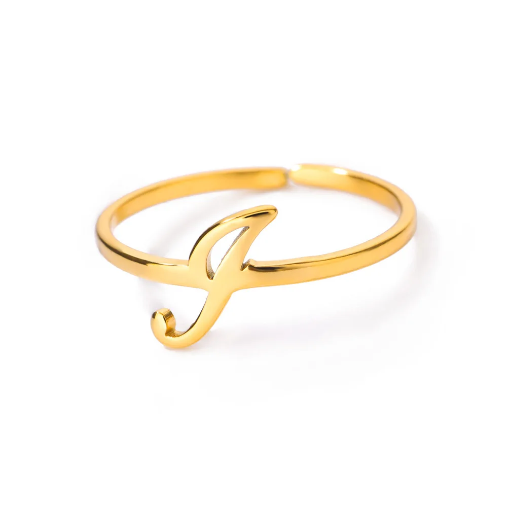 Initial Letter Rings for Women, Gold Color Adjustable A-Z Ring
