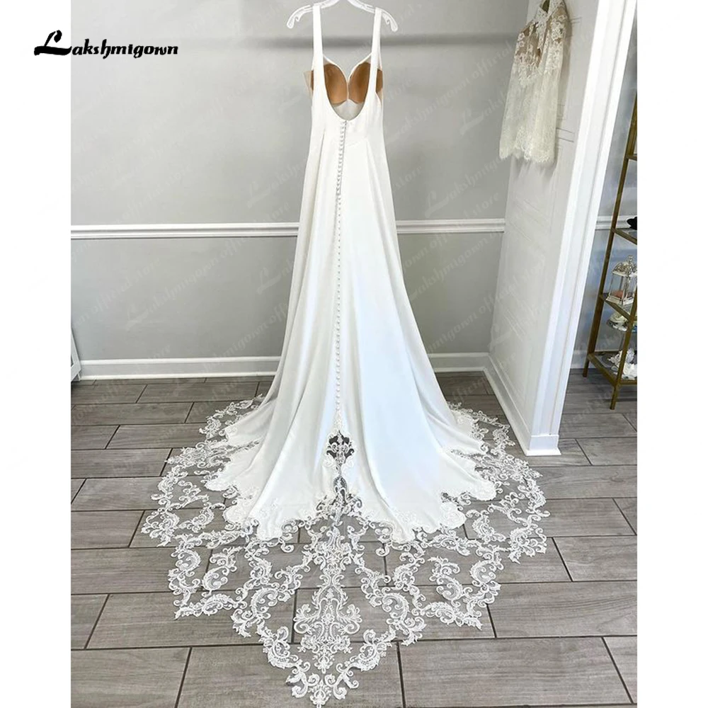 Lakshmigown Vrouwen Boho Strand Trouwjurk Crêpe Satin Hals 2023 Backless Sexy Bruidsjurk Kant Een Lijn Trouwjurk