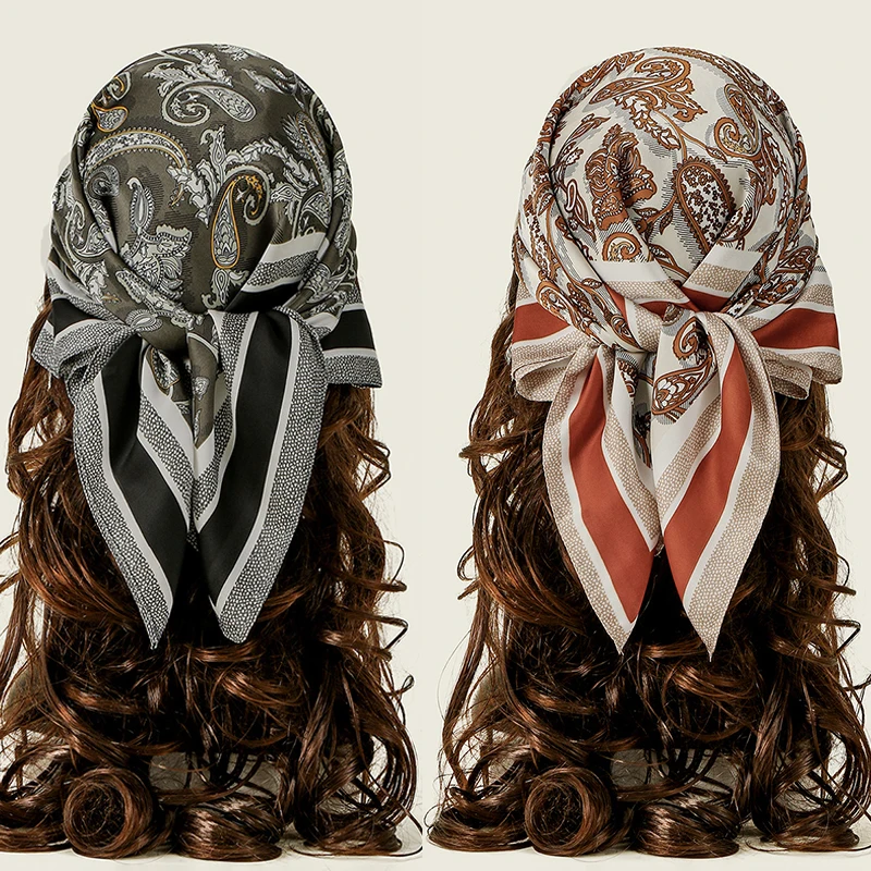 

Новый квадратный шарф с принтом пейсли, женский роскошный дизайнерский шарф, модная повязка на голову, мягкая атласная повязка для волос, носовой платок 90*90 см
