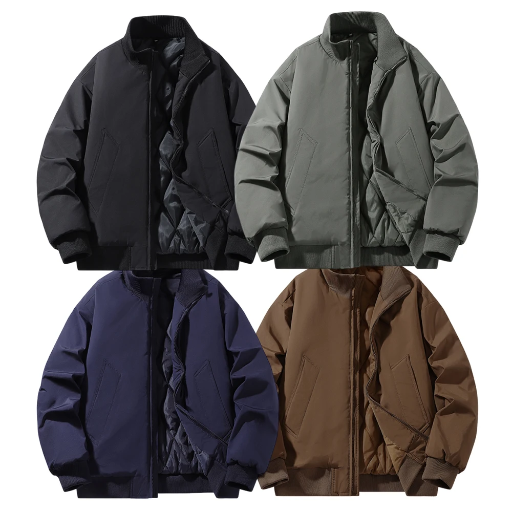 Moda Otoño/Invierno, chaqueta acolchada de algodón deportiva gruesa y cálida de color sólido, abrigo de algodón con cuello de béisbol a prueba de viento para exteriores
