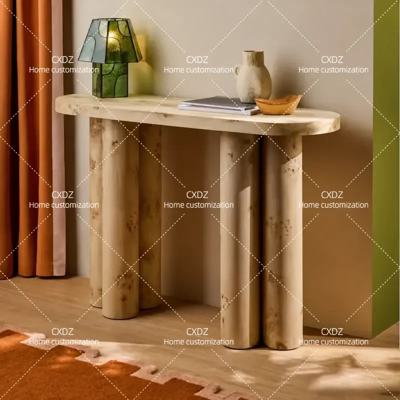 Italian Light Luxury Tree Tumor Bark Entrance Table Simple Entry Strip Table End View Table Living Room Solid Wood Shelf