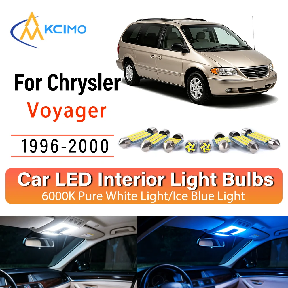 

LED Interior Light Bulb Set For Chrysler Voyager 1996-2000 Easy Install Bright White/Blue Dome Map Door Courtesy Brights