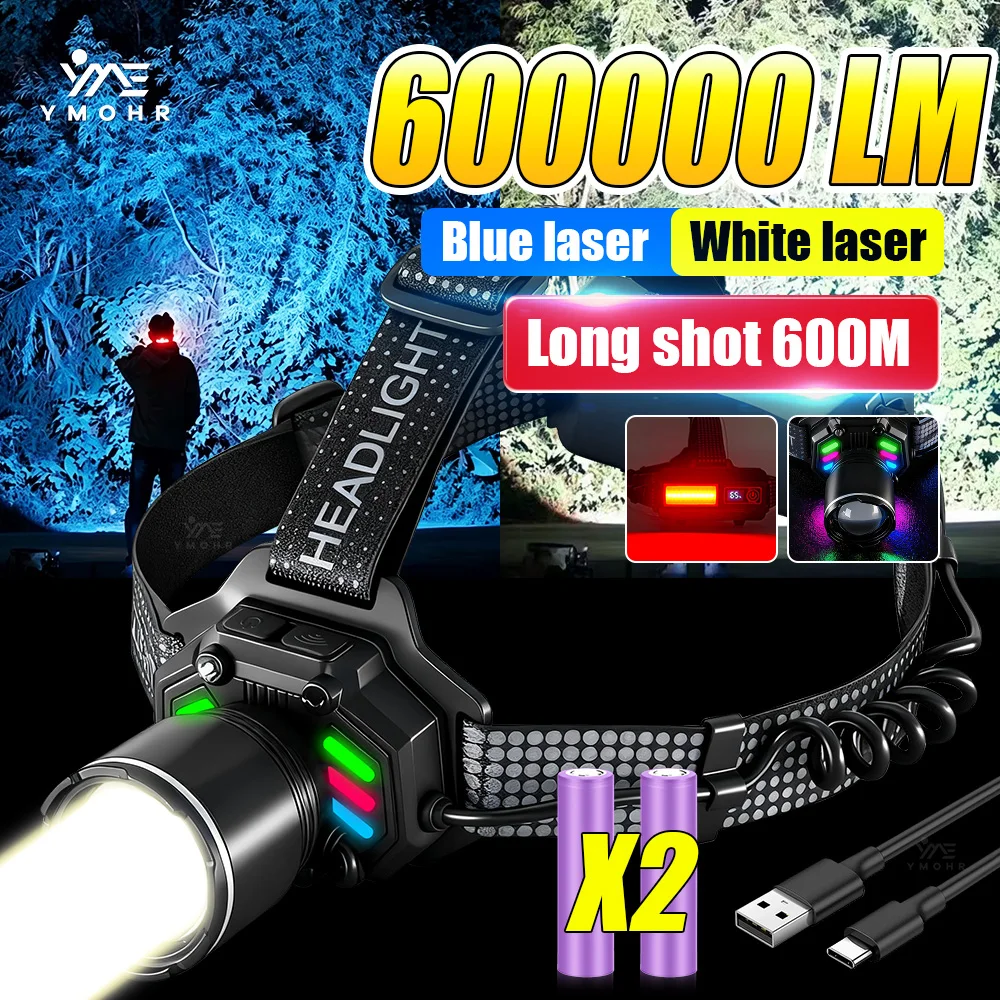 

GRCKT 1000W Ultra Bright Headlight Heat Dissipation Motion Sensor Lamp Wick Blue White Light Rechargeable Head Lamp Torch Light