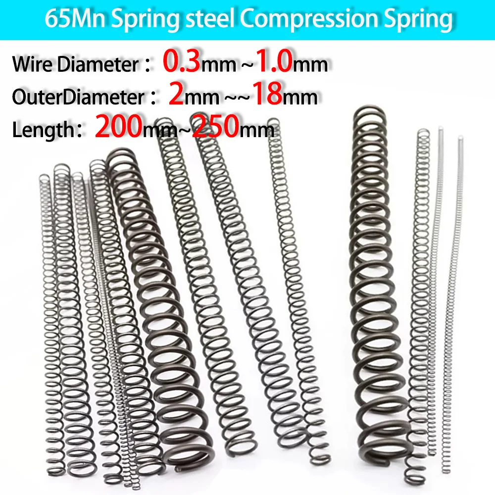 

Compressed Spring Pressure Spring Wire Diameter0.3-0.8mm,Outer Diameter 2mm-20mm,Length 200-250mm Release Spring Return Spring