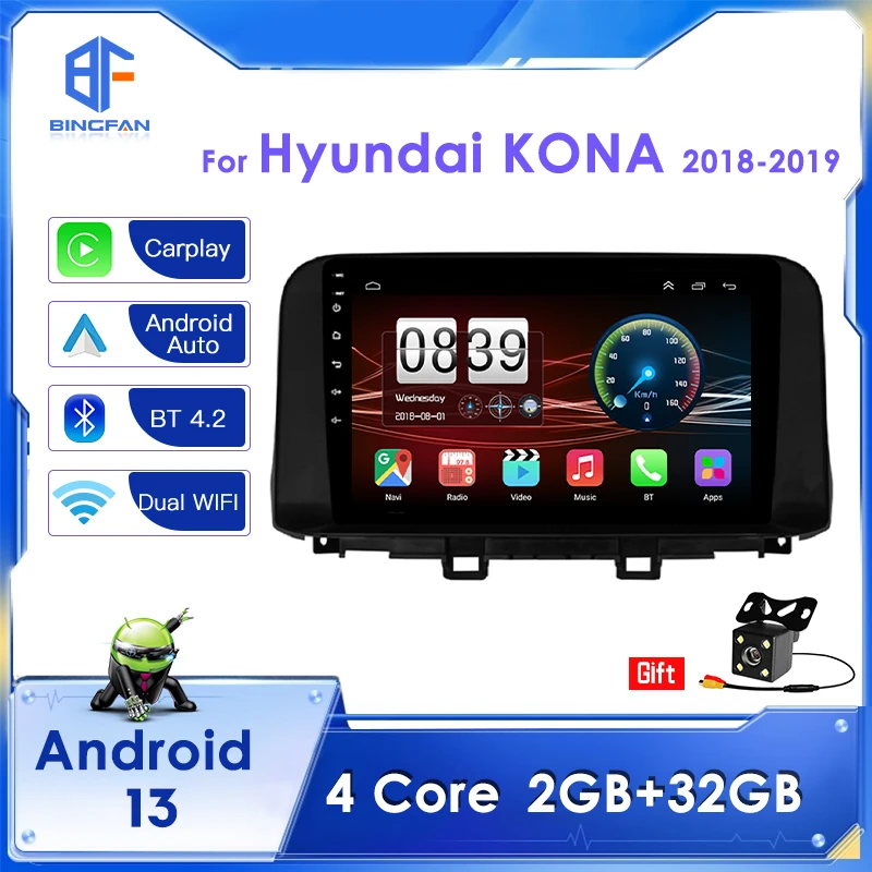 BINGFAN-REPRODUCTOR Multimedia para coche, Radio con Android 10, 2 Din, HD, 10,1 pulgadas, Canbus, 4 núcleos, 2G, para Hyundai KONA 2018 2019