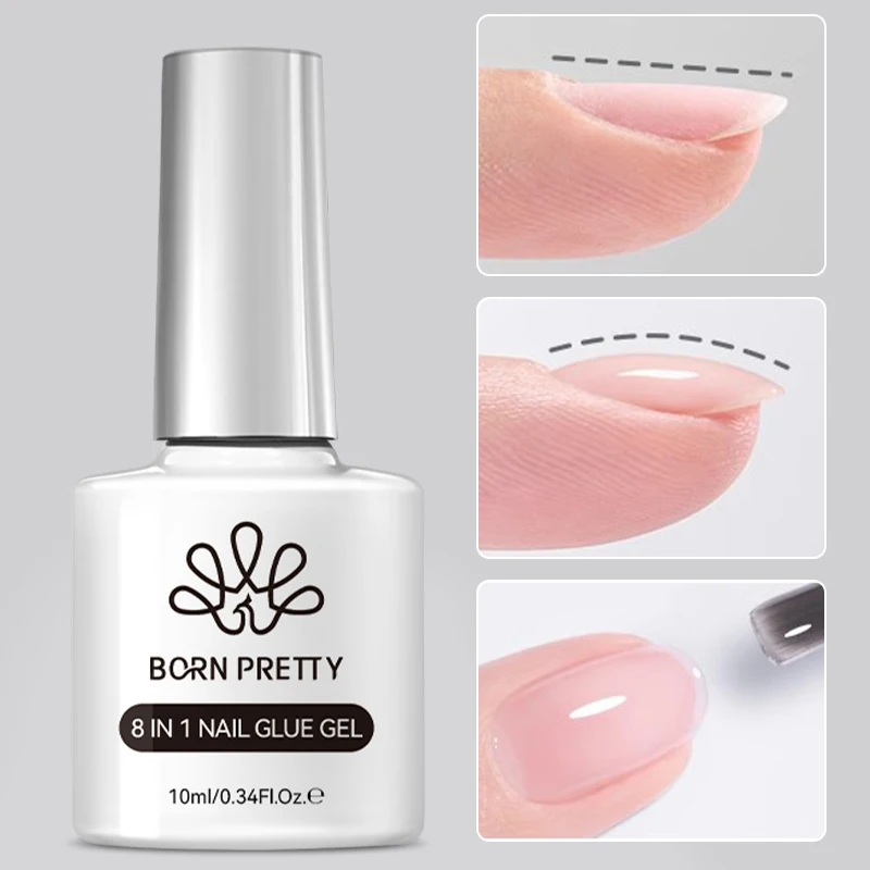 BORN PRETTY 10ML 8-in-1 Clear Glue Gel for Nail Apex and Extension Strengthener Nail Glue Gel Hard Gel Base Rhinestone Nail Gel