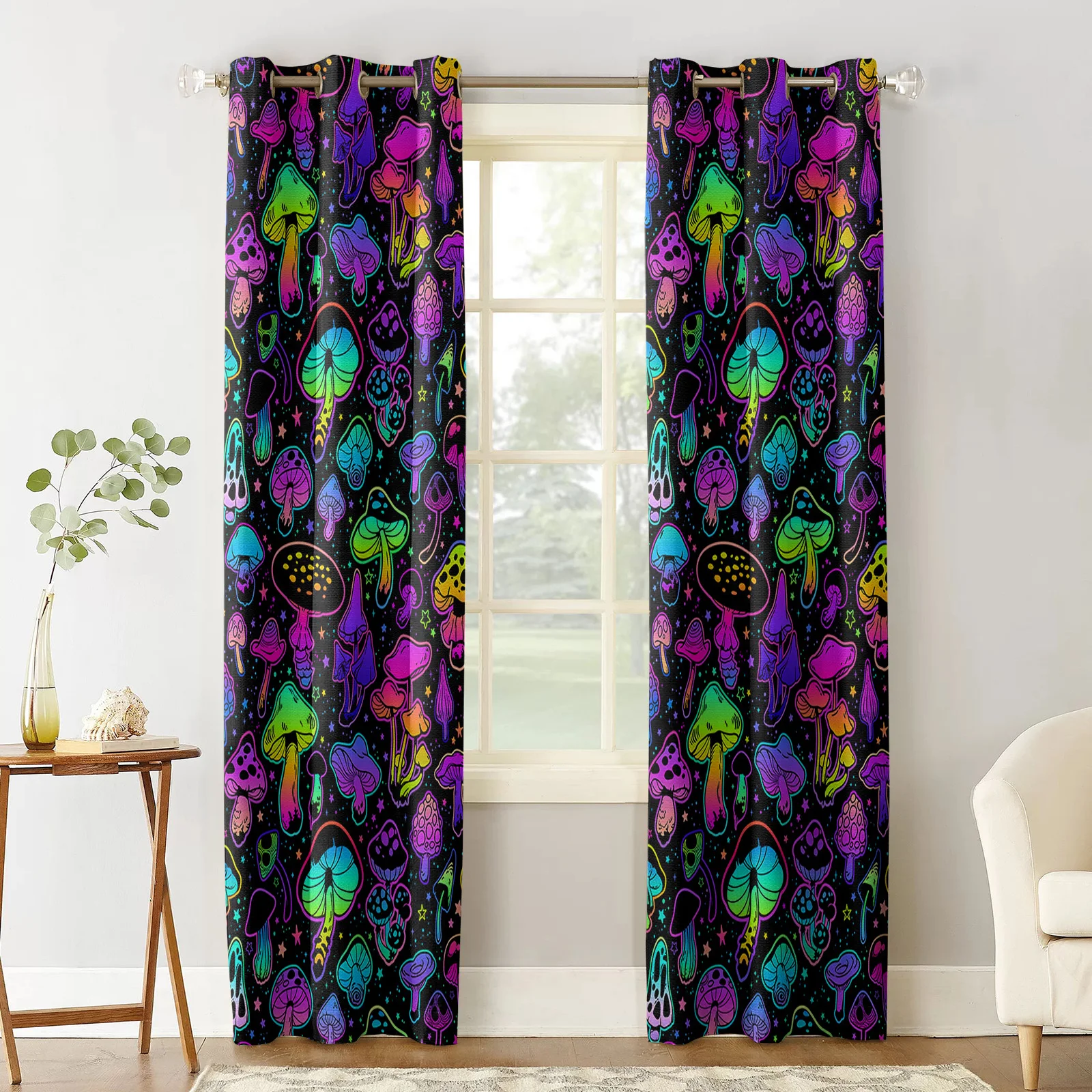 Rainbow Mushroom Print Curtains For Kitchen Bedroom Window Treatment Curtains for Living Room Home Decor Drapes