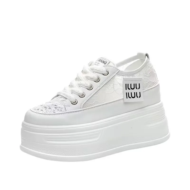 Summer Crochet Lace Woman Platform Sneakers Wedge Shoes 2026 Female 8cm Height Increasing Breathable Casual Shoes Canvas Shoes