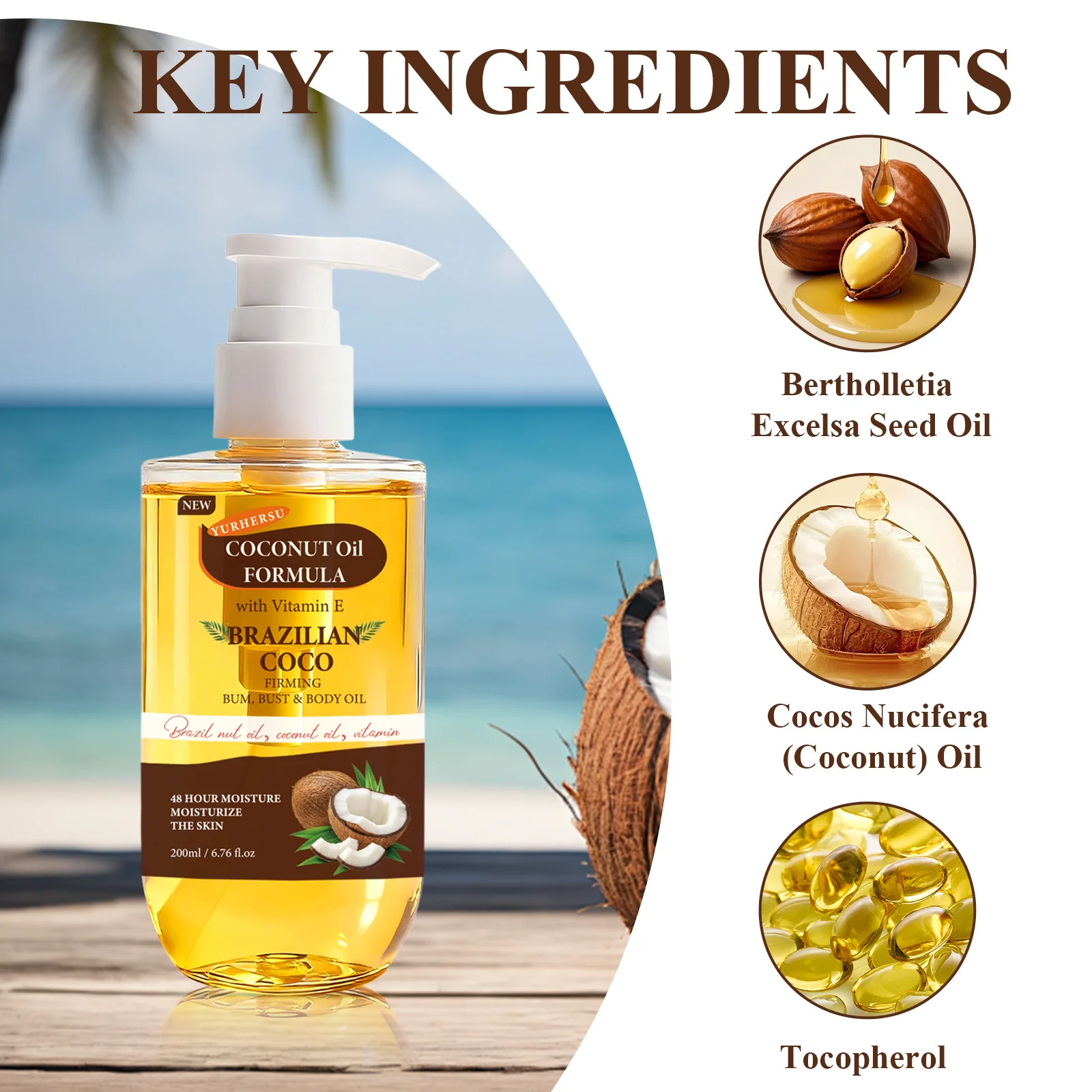 Aceite Corporal Reafirmante de Coco Brasileño, Fórmula de Aceite de Coco Palmers, Nutritivo, Hidratante, Ligero, Cuidado Diario y Nocturno de la Piel