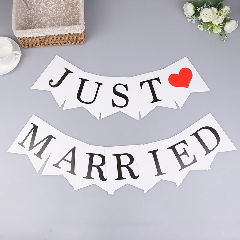 JUST MARRIED Wedding Banner Set, Reception Wedding Decoration, Bride Gifts And Engagement Photo Props, Car Decoration